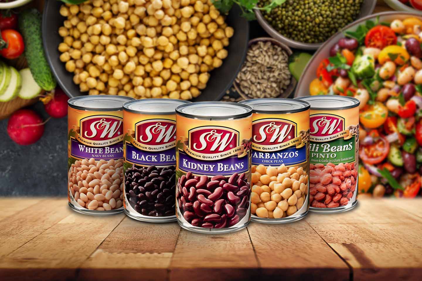 カリフォルニア生まれの缶詰ブランドS&Wの美味しい水煮豆缶(レッドキドニー、ひよこ豆、ガルバンゾ)